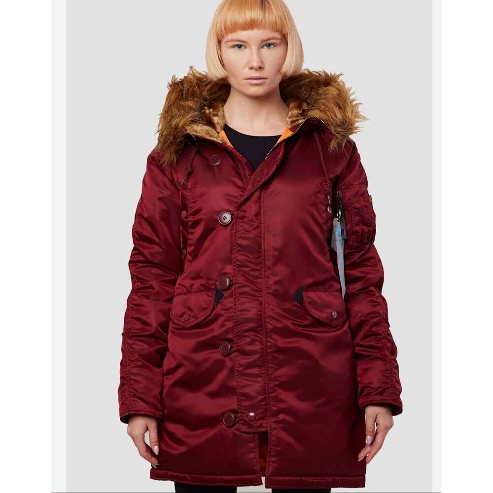 Alpha Industries N-3B Slim Gen Parka Fur Trim Hood Maroon Medium Unisex